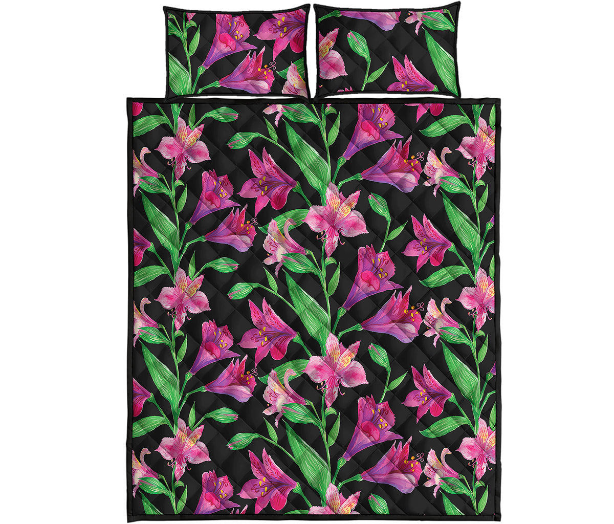 Purple Alstroemeria Pattern Print Quilt Bed Set