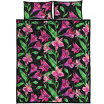 Purple Alstroemeria Pattern Print Quilt Bed Set