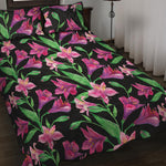 Purple Alstroemeria Pattern Print Quilt Bed Set