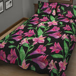 Purple Alstroemeria Pattern Print Quilt Bed Set