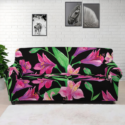 Purple Alstroemeria Pattern Print Sofa Cover
