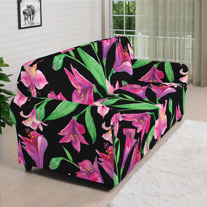 Purple Alstroemeria Pattern Print Sofa Cover