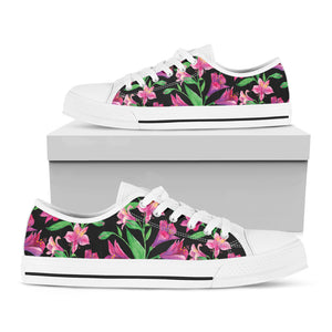 Purple Alstroemeria Pattern Print White Low Top Shoes