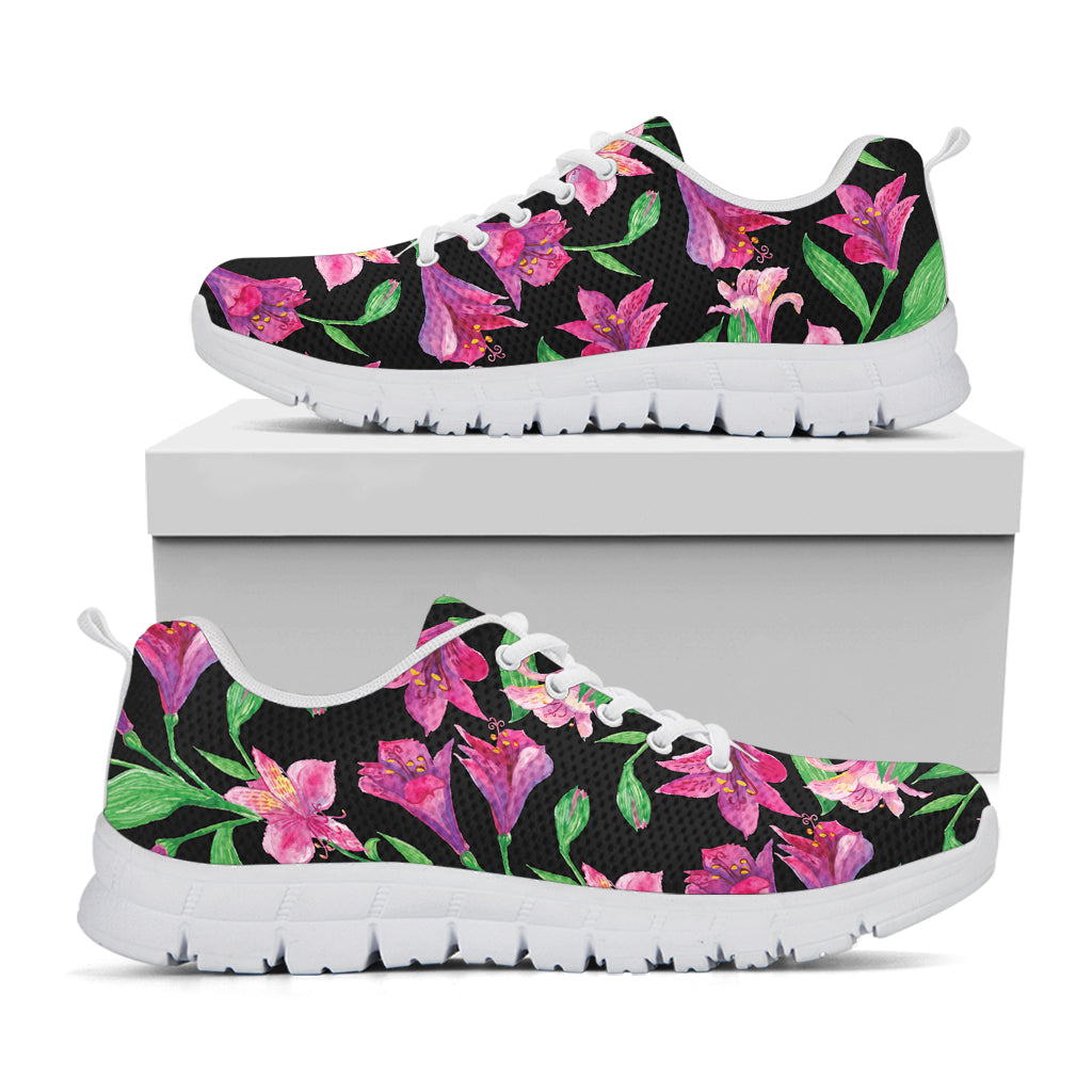 Purple Alstroemeria Pattern Print White Sneakers