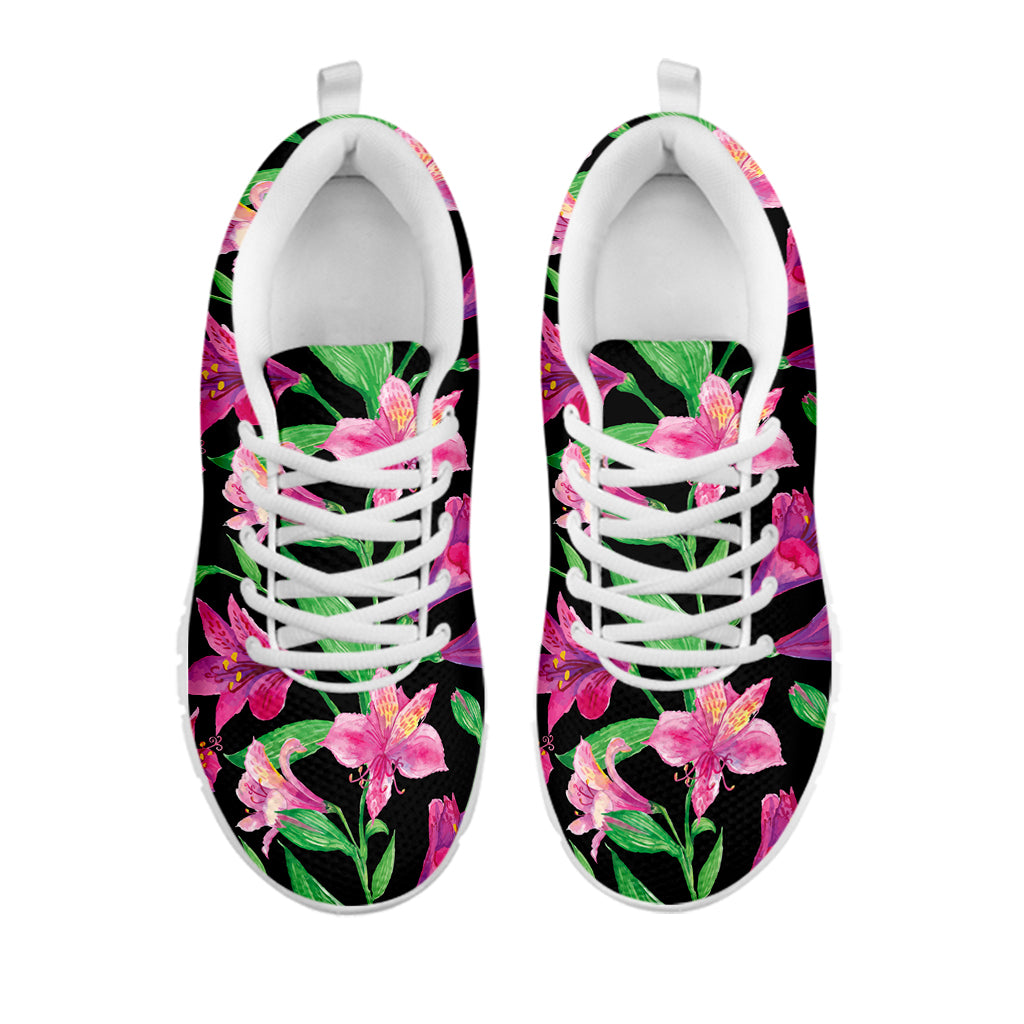 Purple Alstroemeria Pattern Print White Sneakers