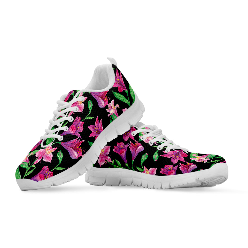 Purple Alstroemeria Pattern Print White Sneakers