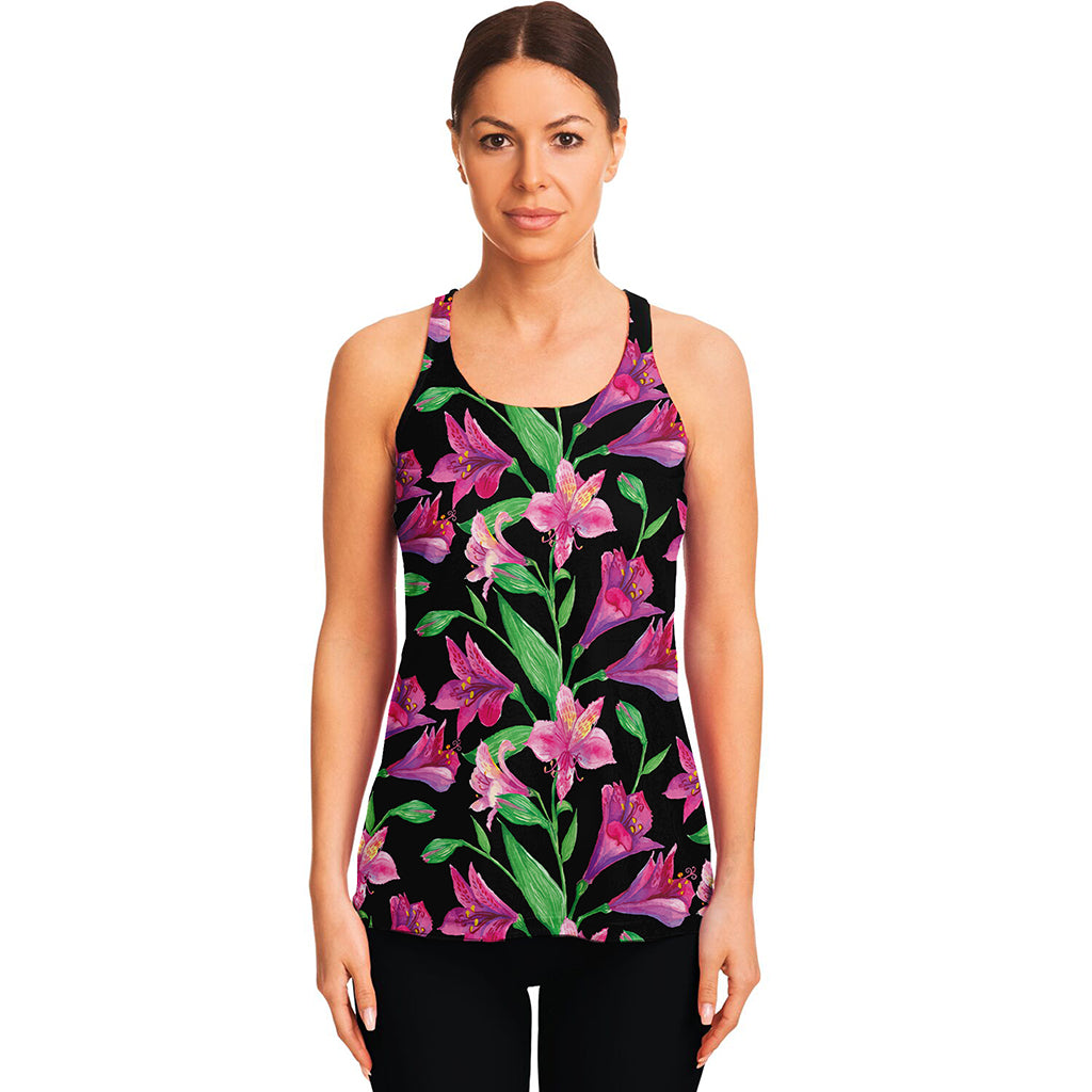 Purple Alstroemeria Pattern Print Women's Racerback Tank Top