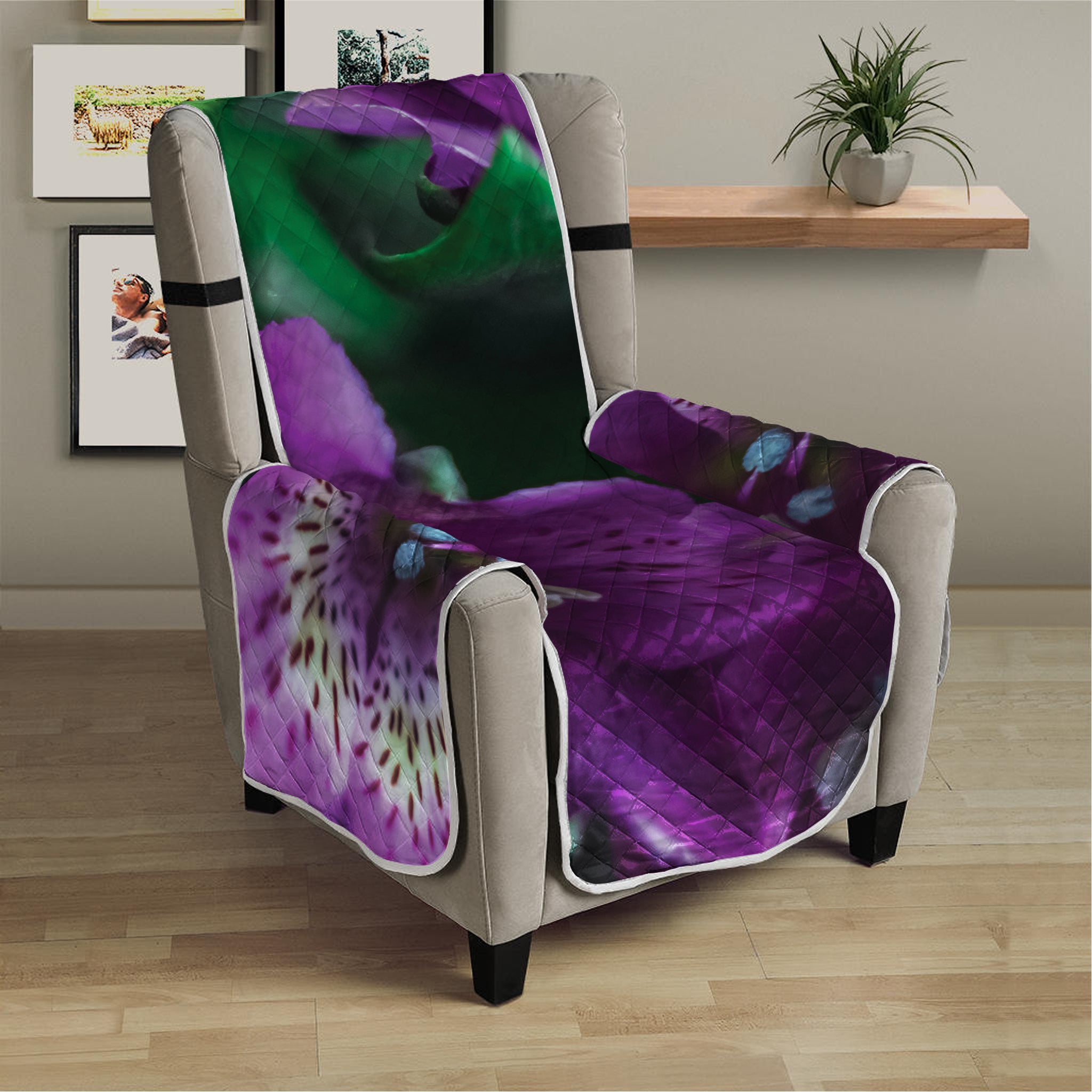 Purple Alstroemeria Print Armchair Protector