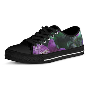 Purple Alstroemeria Print Black Low Top Shoes