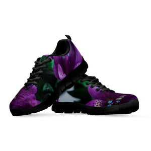 Purple Alstroemeria Print Black Sneakers