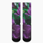 Purple Alstroemeria Print Crew Socks