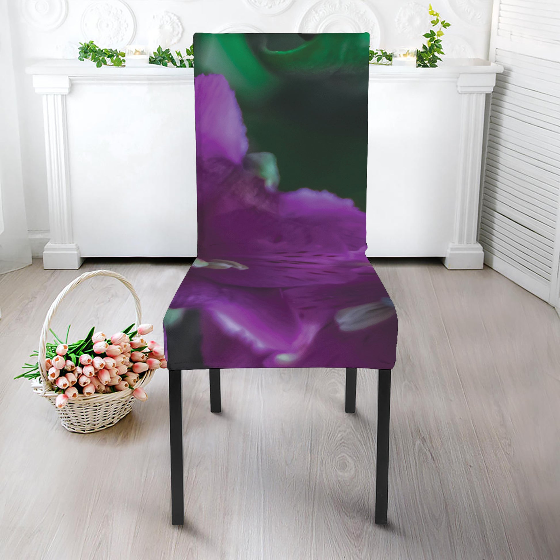 Purple Alstroemeria Print Dining Chair Slipcover