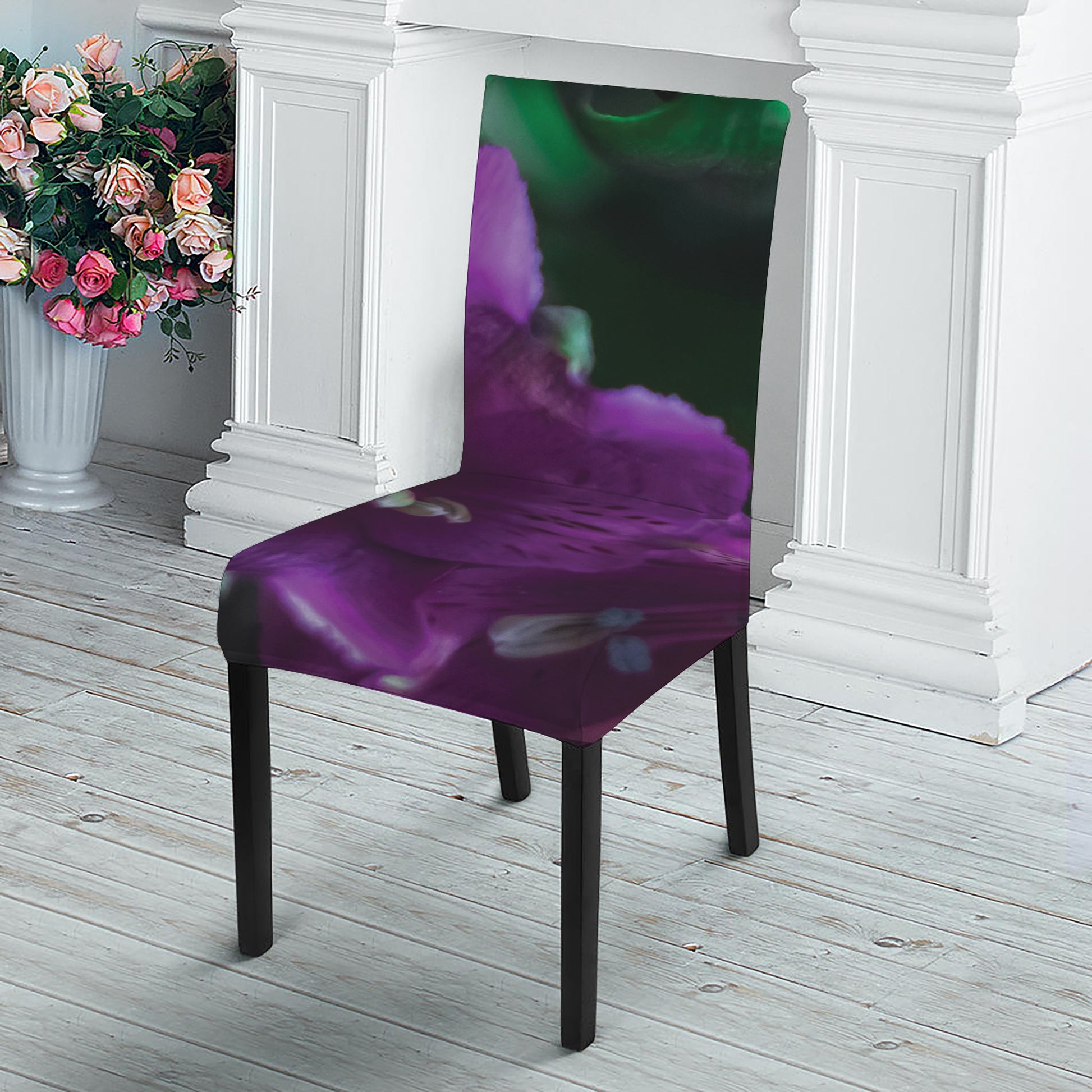 Purple Alstroemeria Print Dining Chair Slipcover