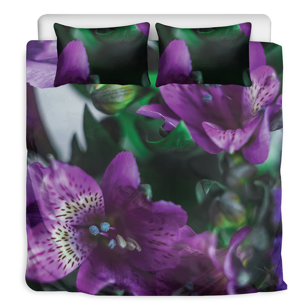 Purple Alstroemeria Print Duvet Cover Bedding Set