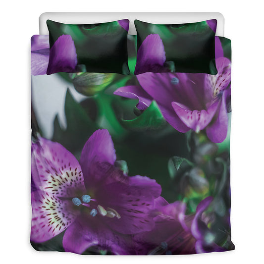 Purple Alstroemeria Print Duvet Cover Bedding Set