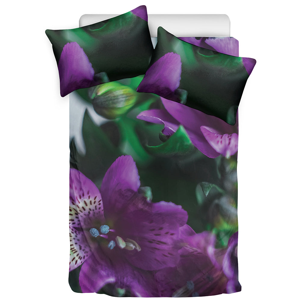 Purple Alstroemeria Print Duvet Cover Bedding Set