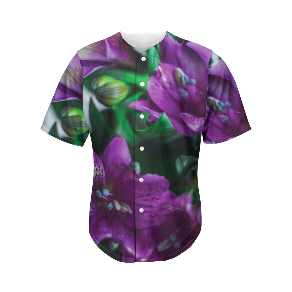 Purple Alstroemeria Print Men's Baseball Jersey