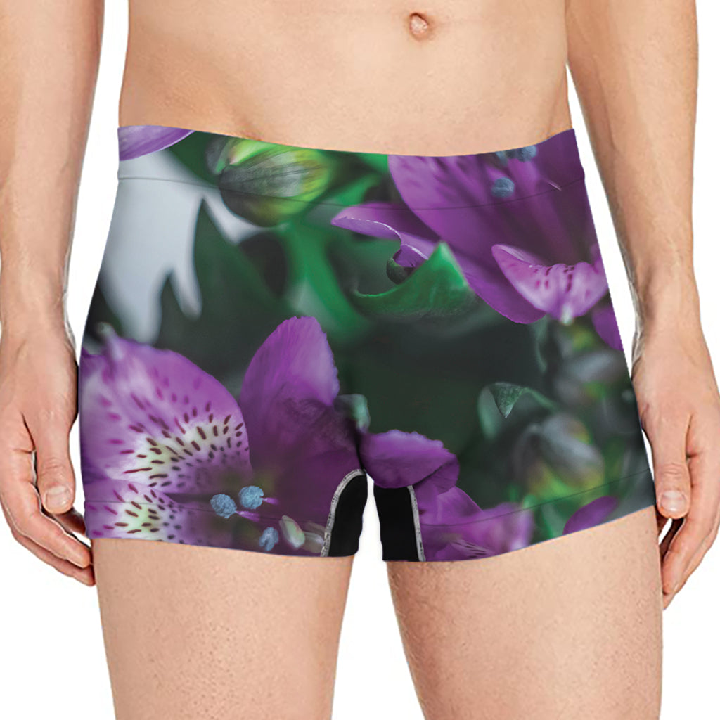 Purple Alstroemeria Print Men's Boxer Briefs