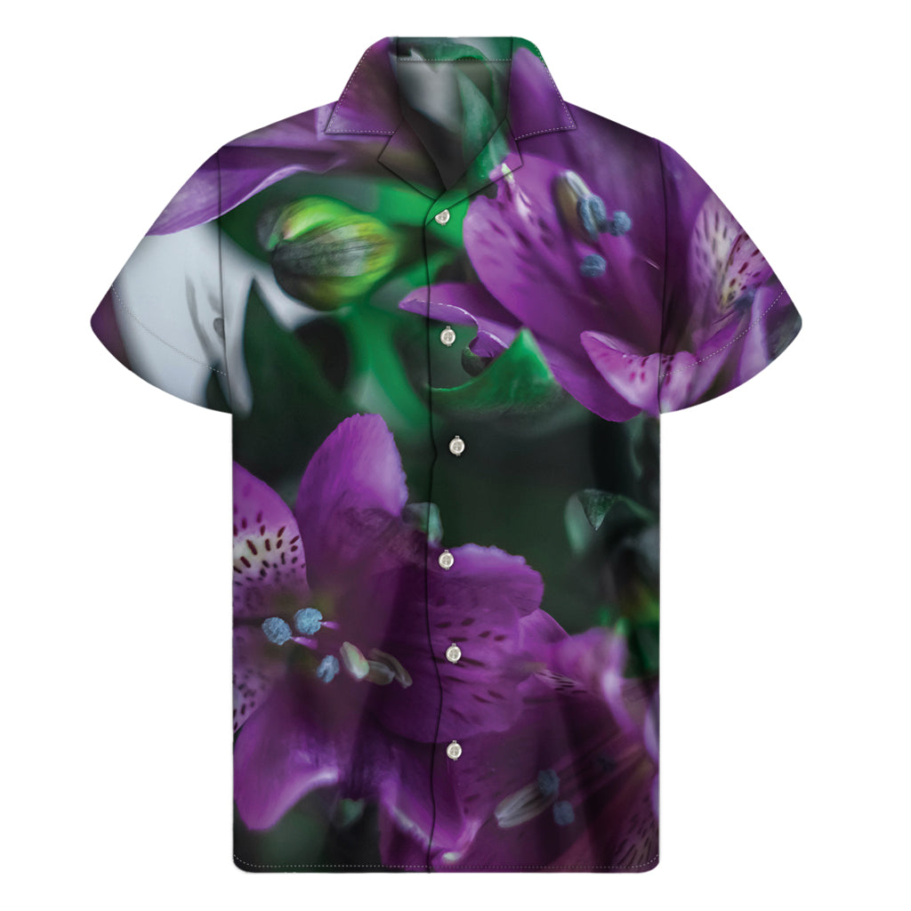 Purple Alstroemeria Print Men's Short Sleeve Shirt