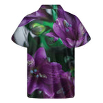 Purple Alstroemeria Print Men's Short Sleeve Shirt