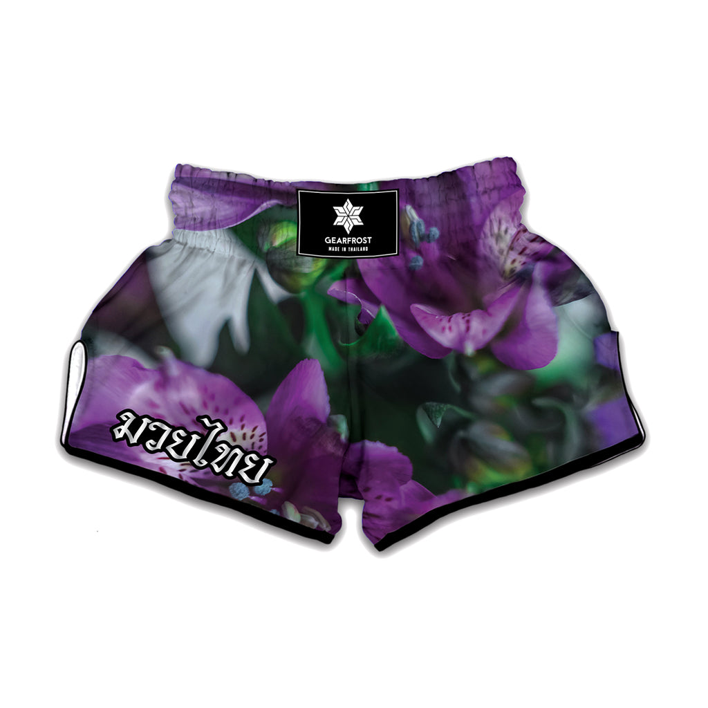 Purple Alstroemeria Print Muay Thai Boxing Shorts