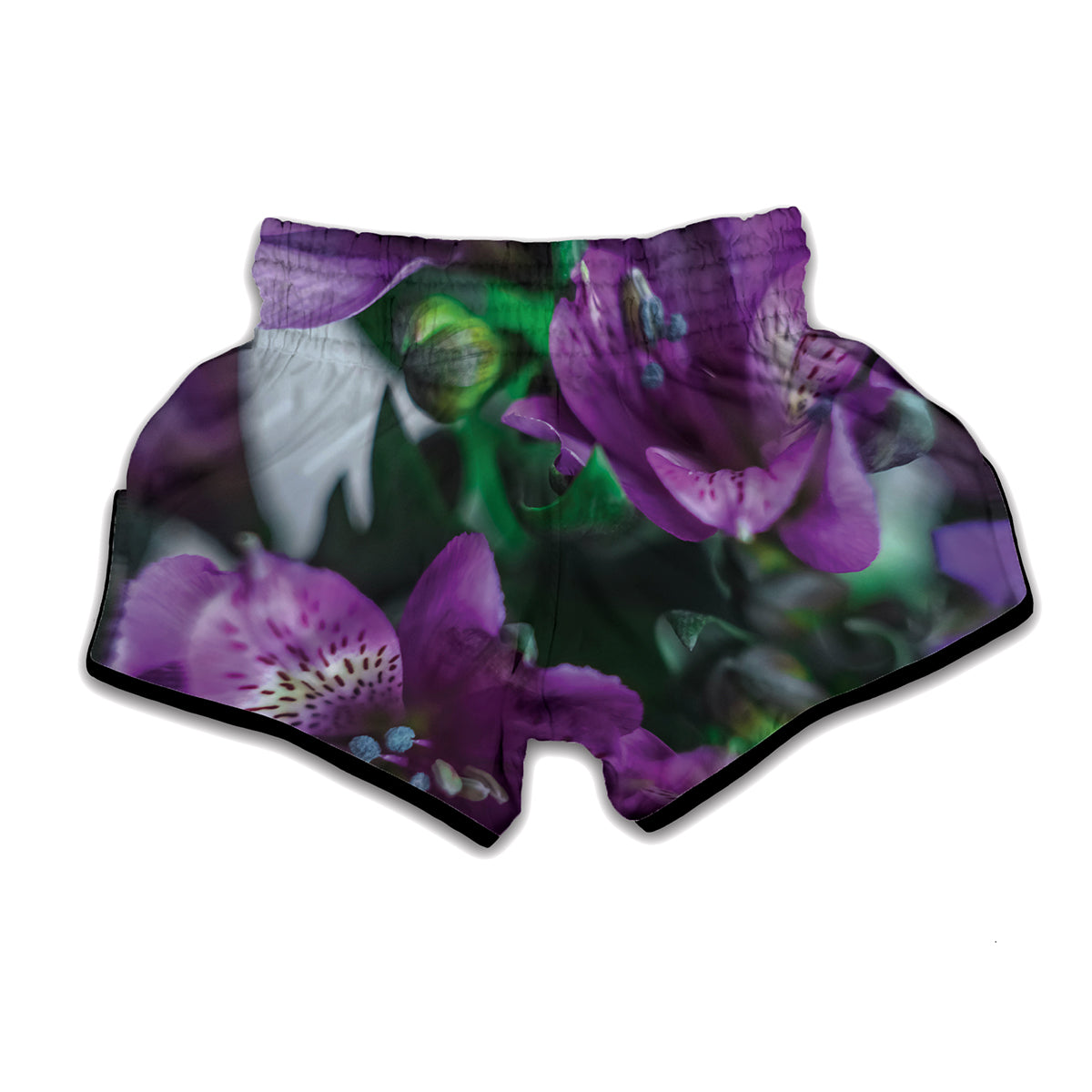 Purple Alstroemeria Print Muay Thai Boxing Shorts