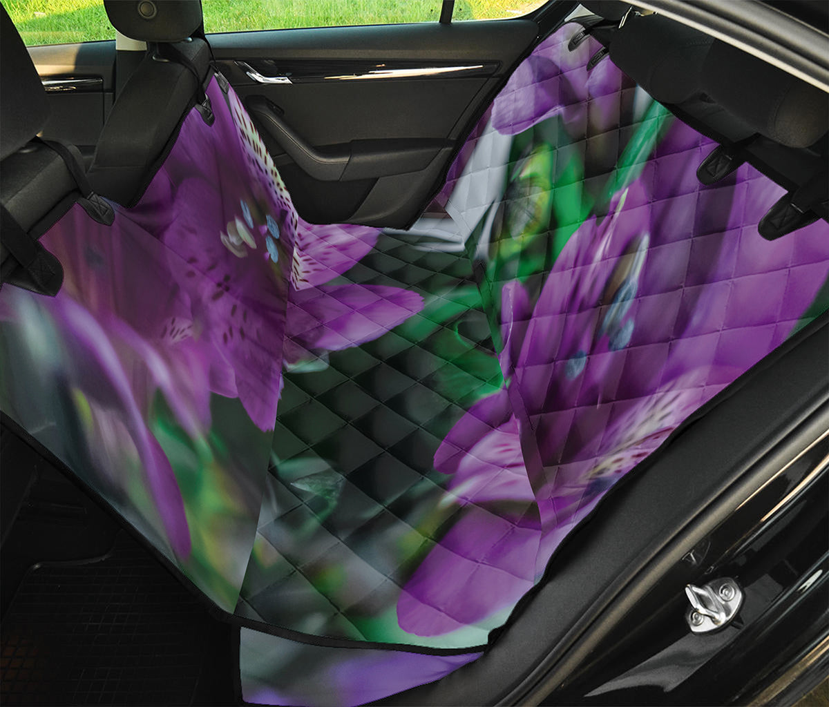 Purple Alstroemeria Print Pet Car Back Seat Cover