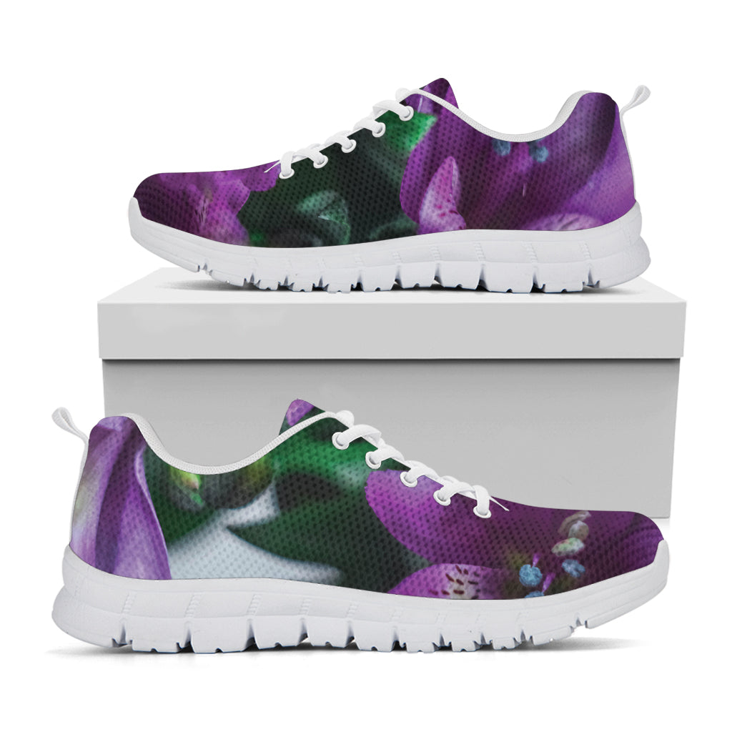 Purple Alstroemeria Print White Sneakers