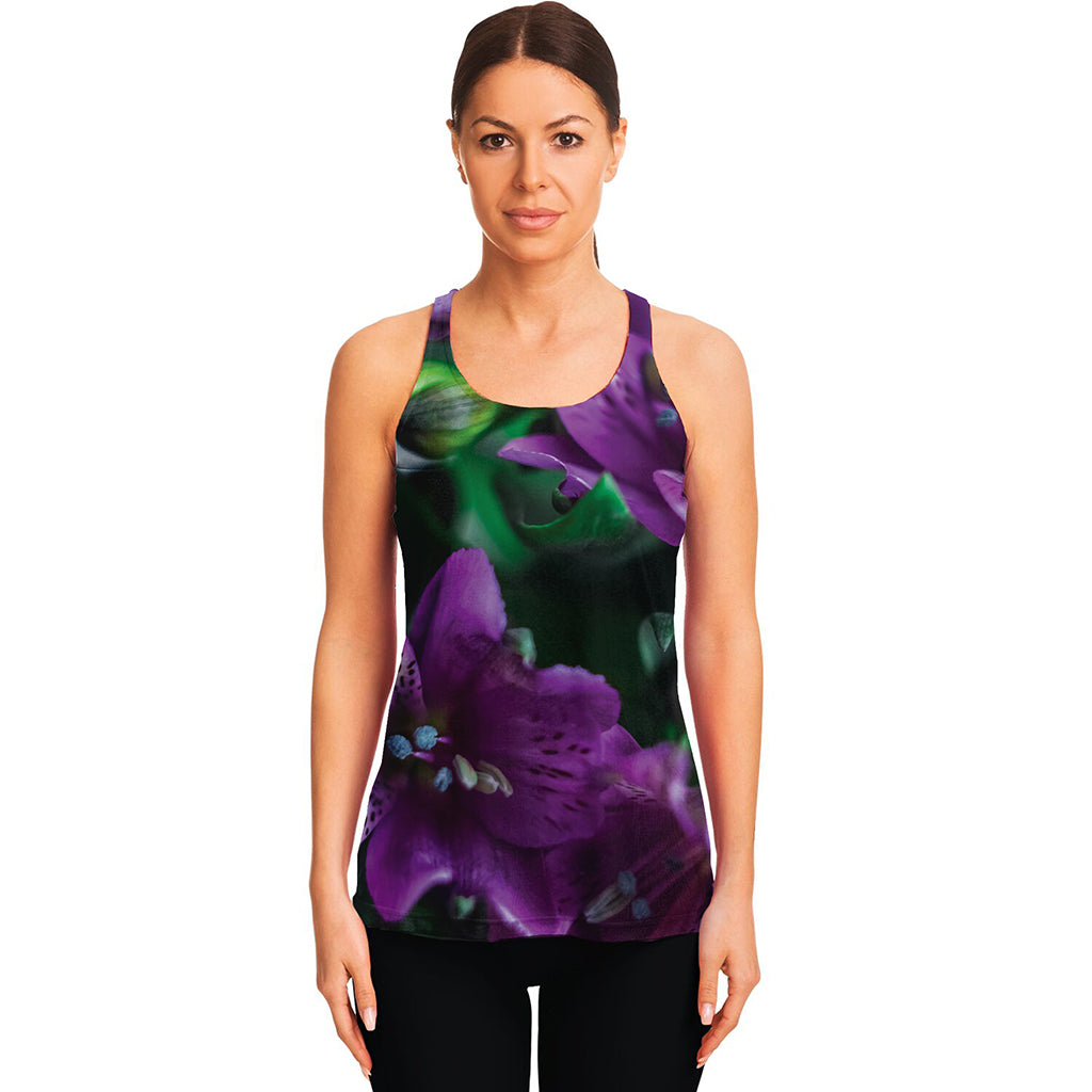 Purple Alstroemeria Print Women's Racerback Tank Top
