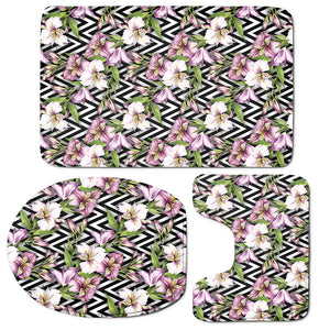 Purple Alstroemeria Zigzag Pattern Print 3 Piece Bath Mat Set