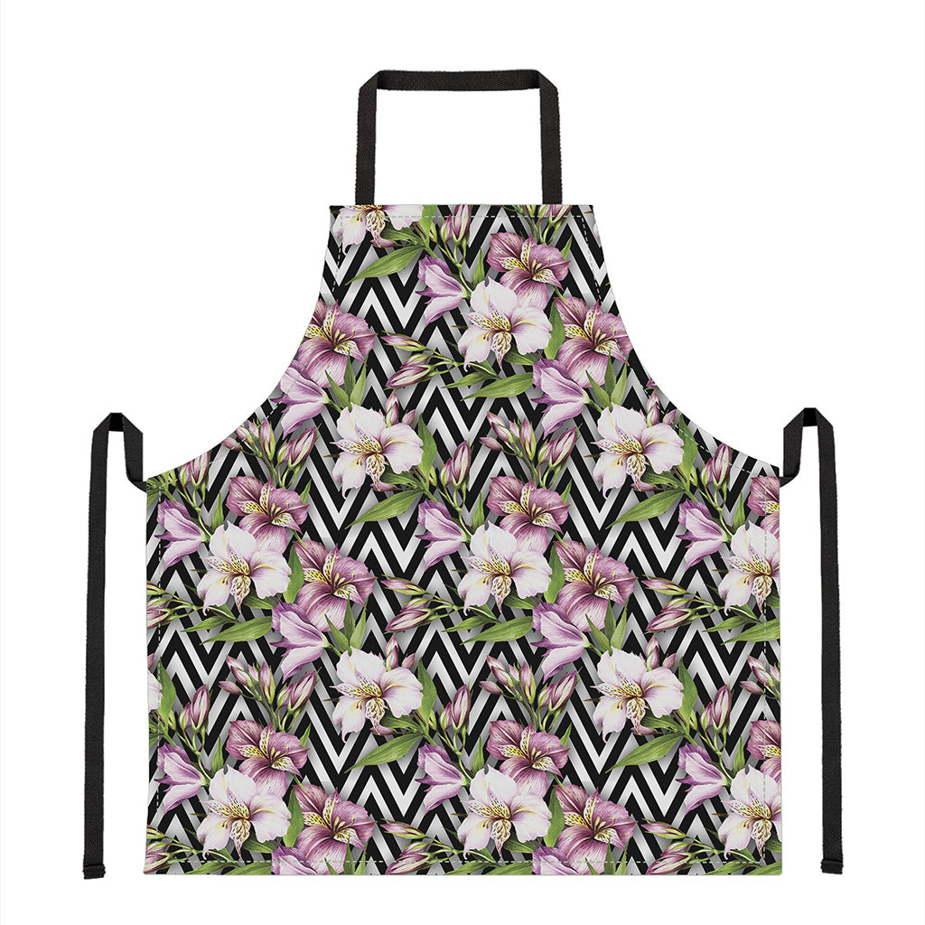 Purple Alstroemeria Zigzag Pattern Print Apron