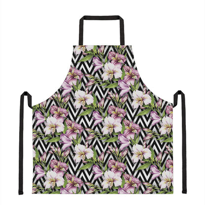 Purple Alstroemeria Zigzag Pattern Print Apron
