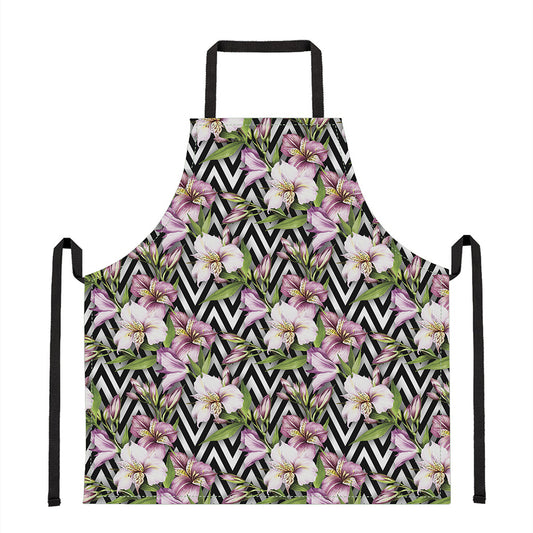 Purple Alstroemeria Zigzag Pattern Print Apron