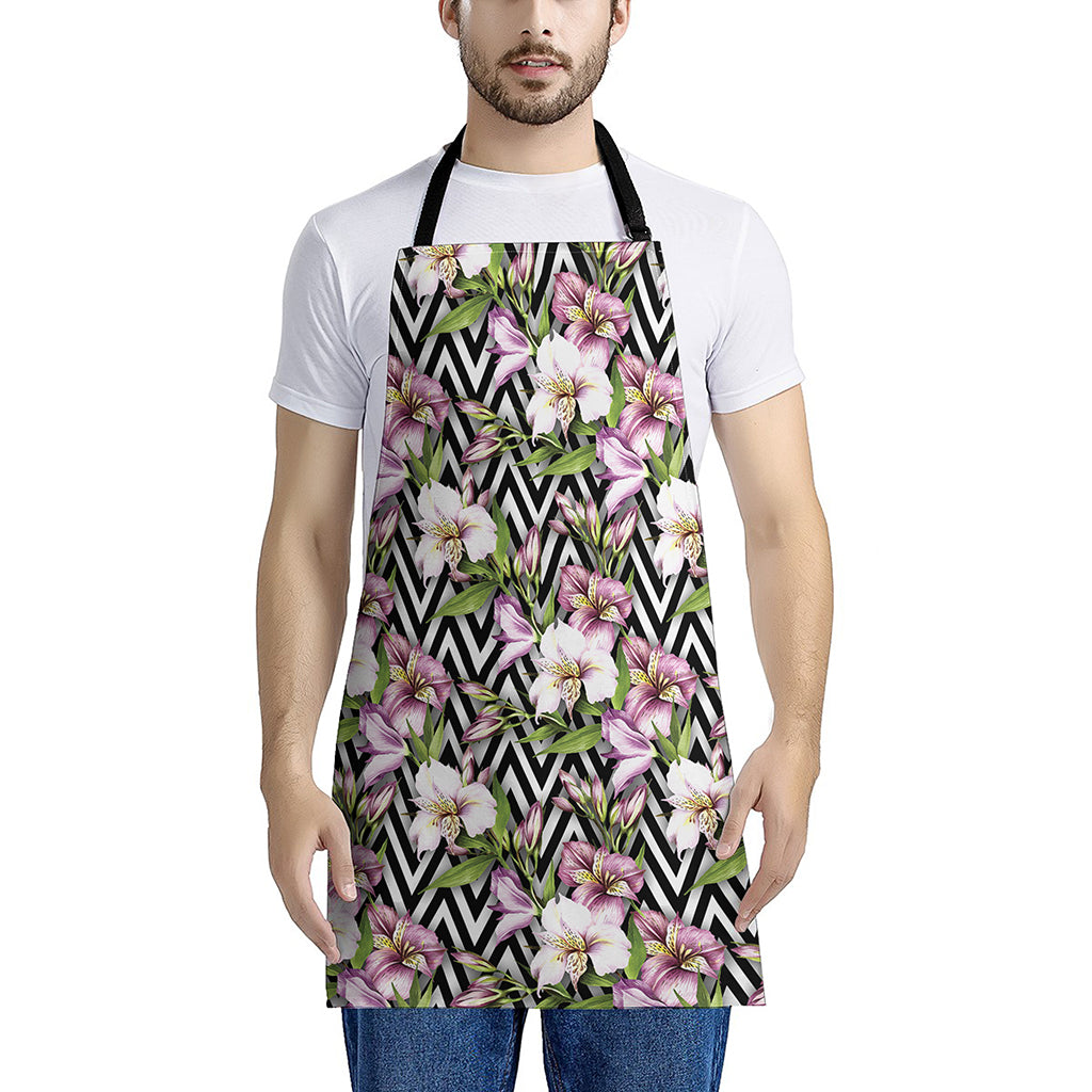 Purple Alstroemeria Zigzag Pattern Print Apron
