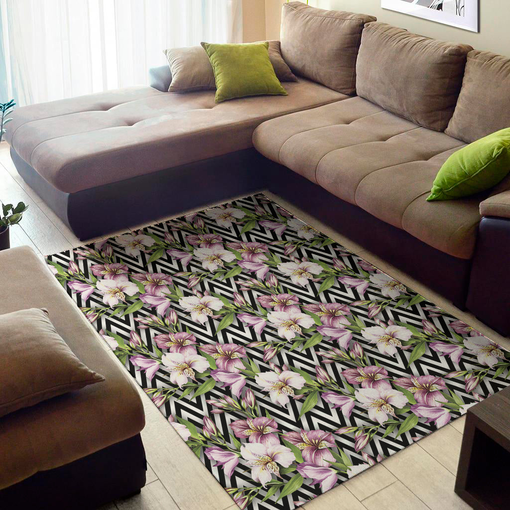 Purple Alstroemeria Zigzag Pattern Print Area Rug