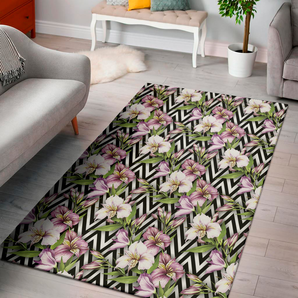 Purple Alstroemeria Zigzag Pattern Print Area Rug