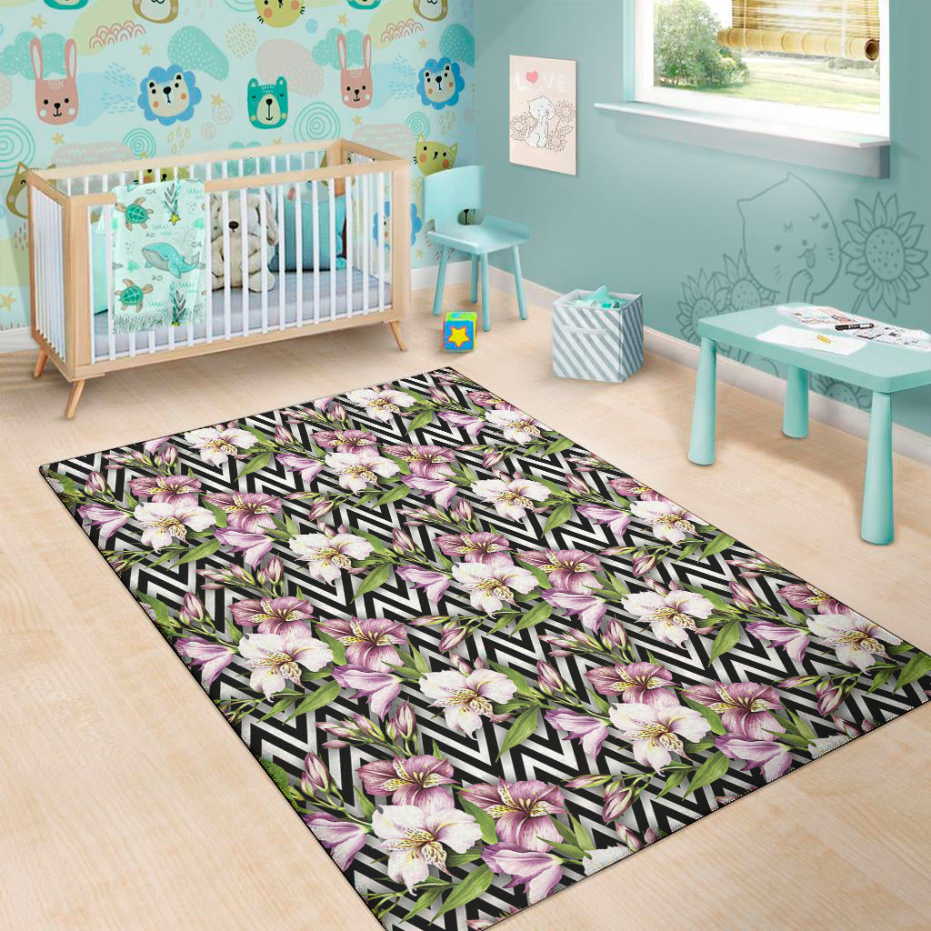 Purple Alstroemeria Zigzag Pattern Print Area Rug