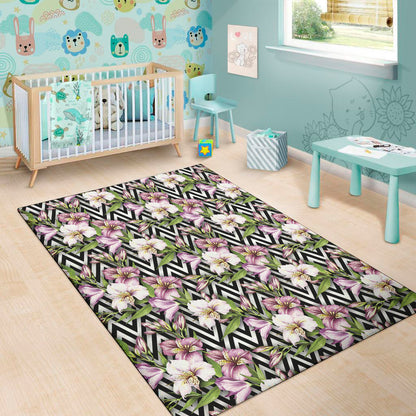 Purple Alstroemeria Zigzag Pattern Print Area Rug