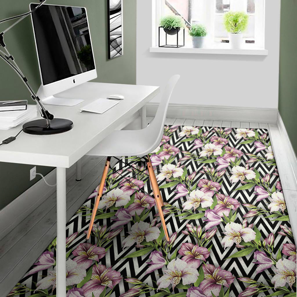 Purple Alstroemeria Zigzag Pattern Print Area Rug