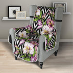 Purple Alstroemeria Zigzag Pattern Print Armchair Protector