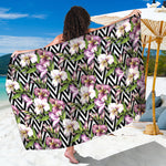 Purple Alstroemeria Zigzag Pattern Print Beach Sarong Wrap