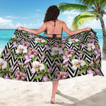 Purple Alstroemeria Zigzag Pattern Print Beach Sarong Wrap