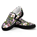 Purple Alstroemeria Zigzag Pattern Print Black Slip On Sneakers