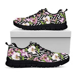 Purple Alstroemeria Zigzag Pattern Print Black Sneakers