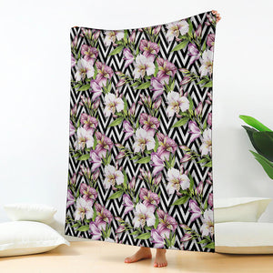 Purple Alstroemeria Zigzag Pattern Print Blanket