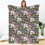 Purple Alstroemeria Zigzag Pattern Print Blanket