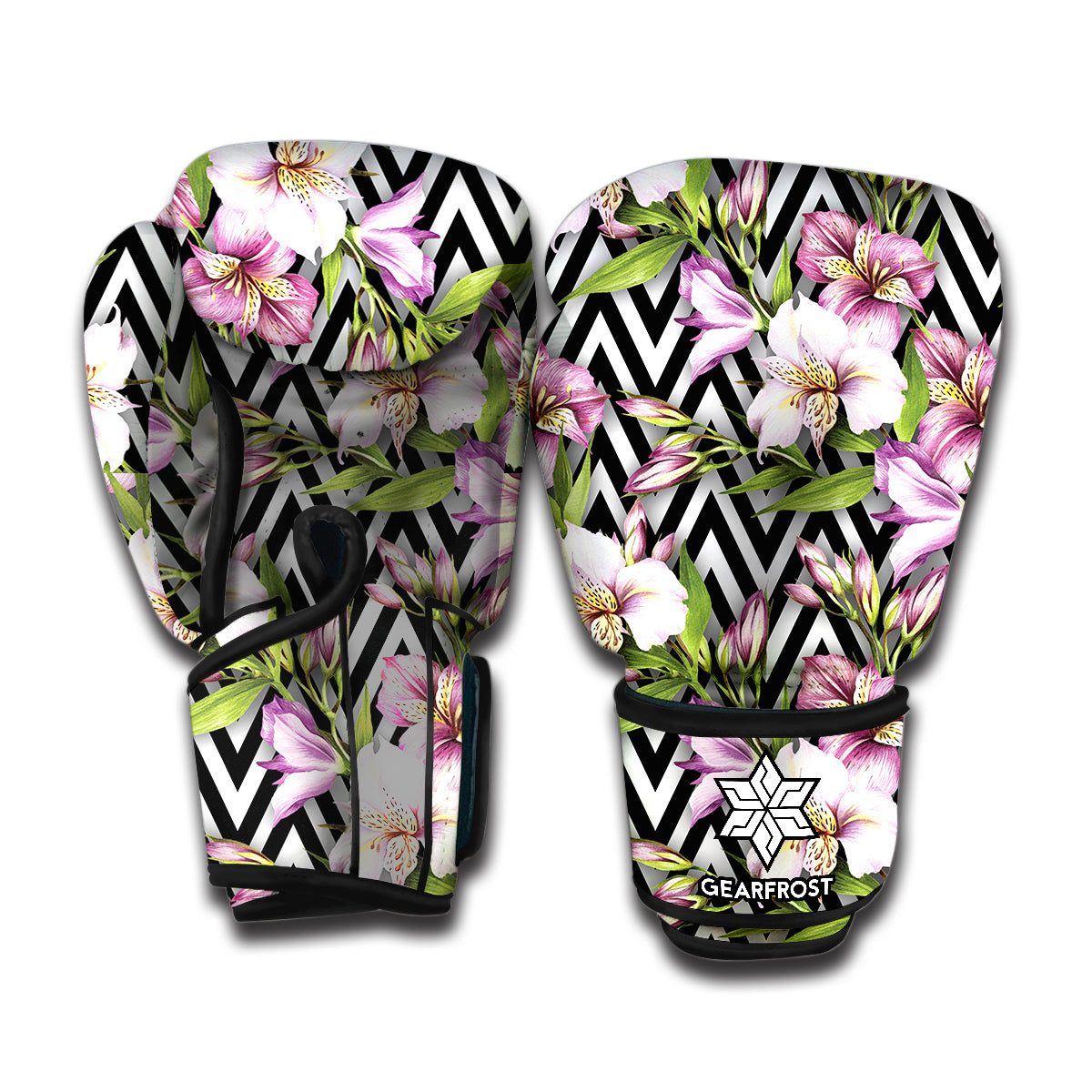 Purple Alstroemeria Zigzag Pattern Print Boxing Gloves