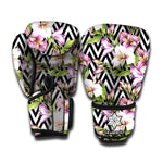 Purple Alstroemeria Zigzag Pattern Print Boxing Gloves