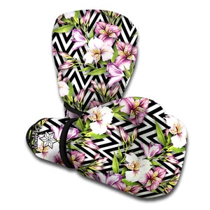 Purple Alstroemeria Zigzag Pattern Print Boxing Gloves