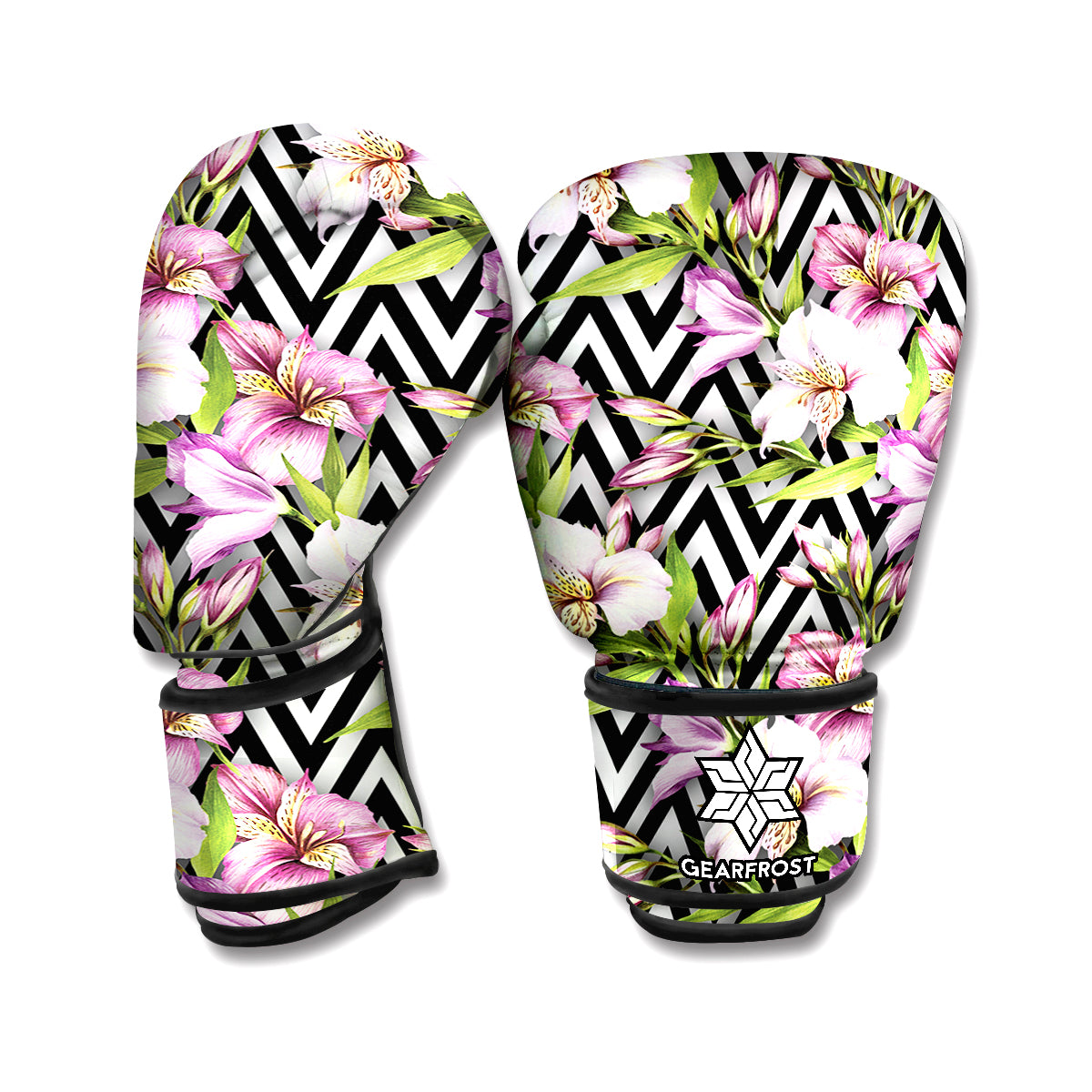 Purple Alstroemeria Zigzag Pattern Print Boxing Gloves